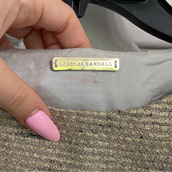 LOEFFLER RANDALL Tan Silver Metallic Puff Short Sleeve Snap Blouse - Picture 12 of 13